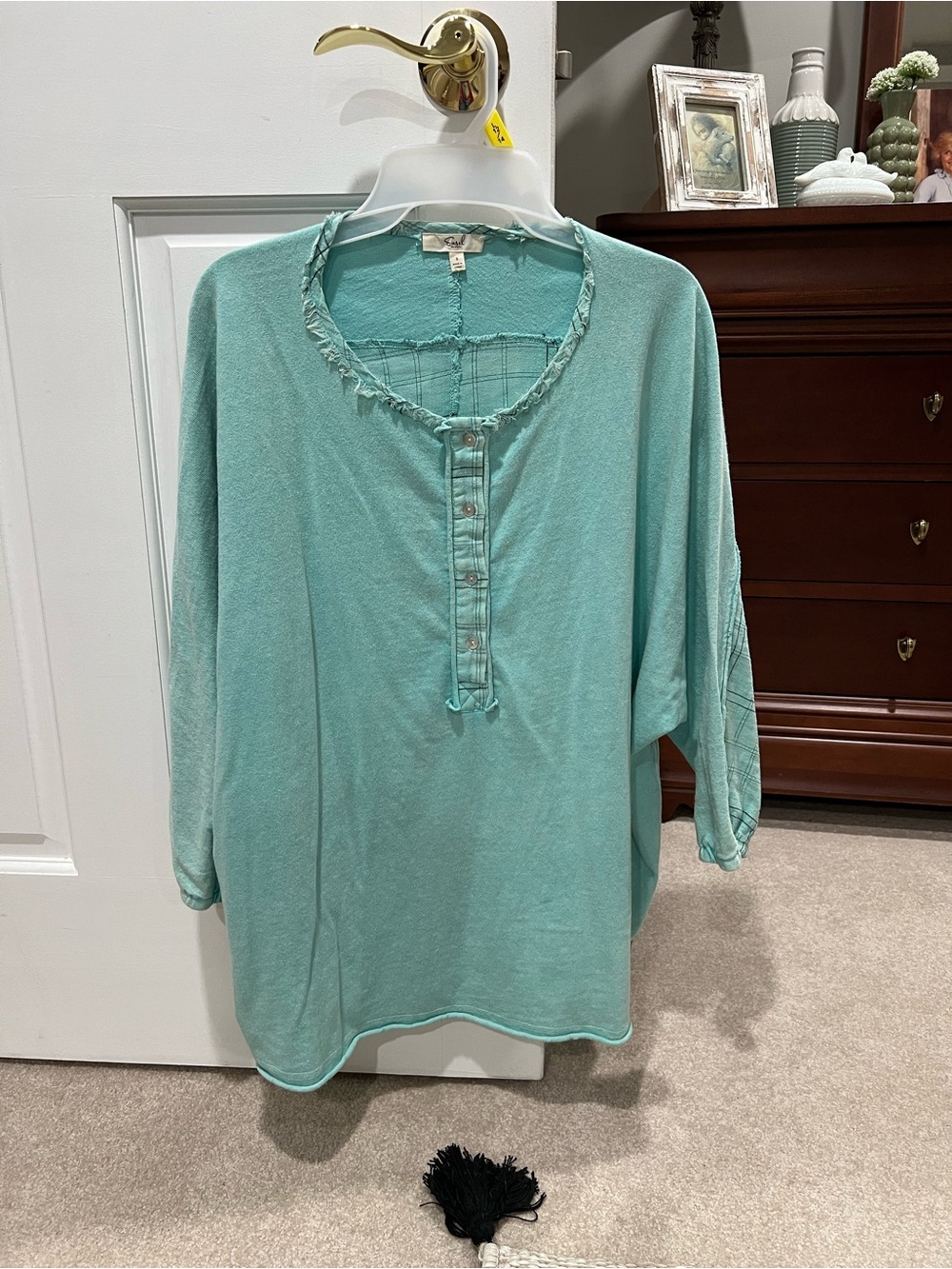 Light Teal Button Henley Top